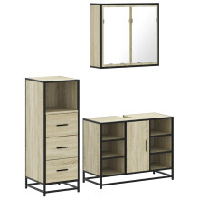 (sonoma oak) vidaXL 3 Piece Bathroom Furniture Set Black Engineered Wood bathroom cabinet