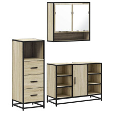 (sonoma oak) vidaXL 3 Piece Bathroom Furniture Set Brown Oak Engineered Wood