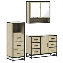 (sonoma oak) vidaXL 3 Piece Bathroom Furniture Set Sonoma Oak Engineered Wood