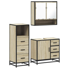(sonoma oak) vidaXL 3 Piece Bathroom Furniture Set Smoked Oak Engineered Wood