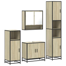 (sonoma oak) vidaXL 4 Piece Bathroom Furniture Set Brown Oak Engineered Wood