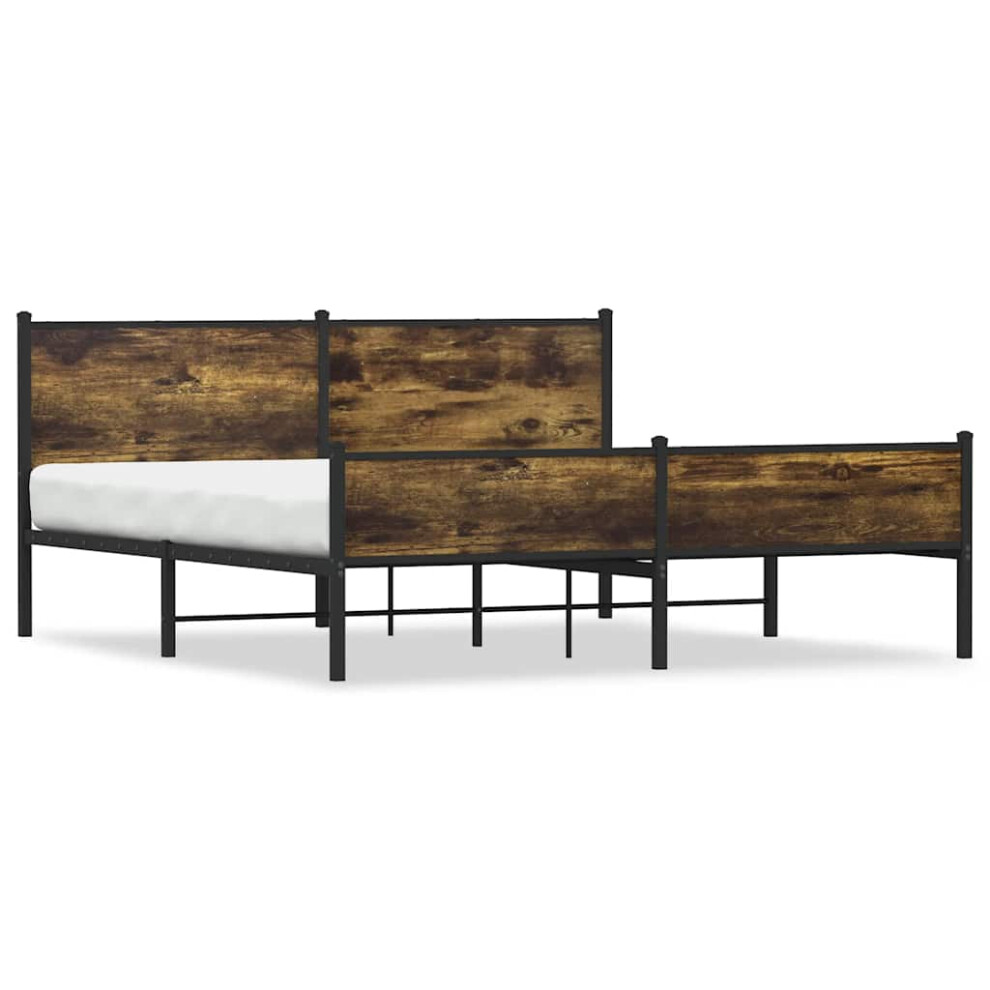 vidaXL Metal Bed Frame with Headboard and Footboard Smoked Oak Super King