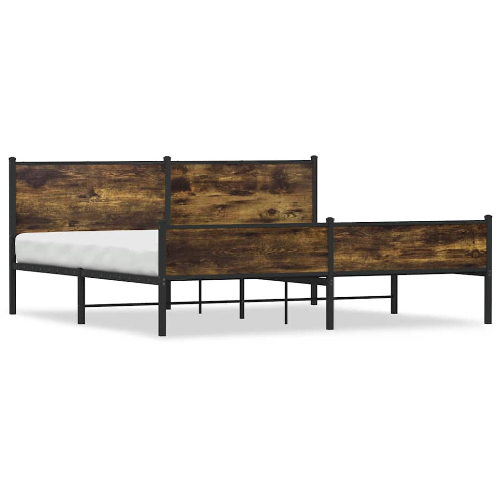 Vidaxl Metal Bed Frame With Headboard And Footboard Smoked Oak 193X203 Cm