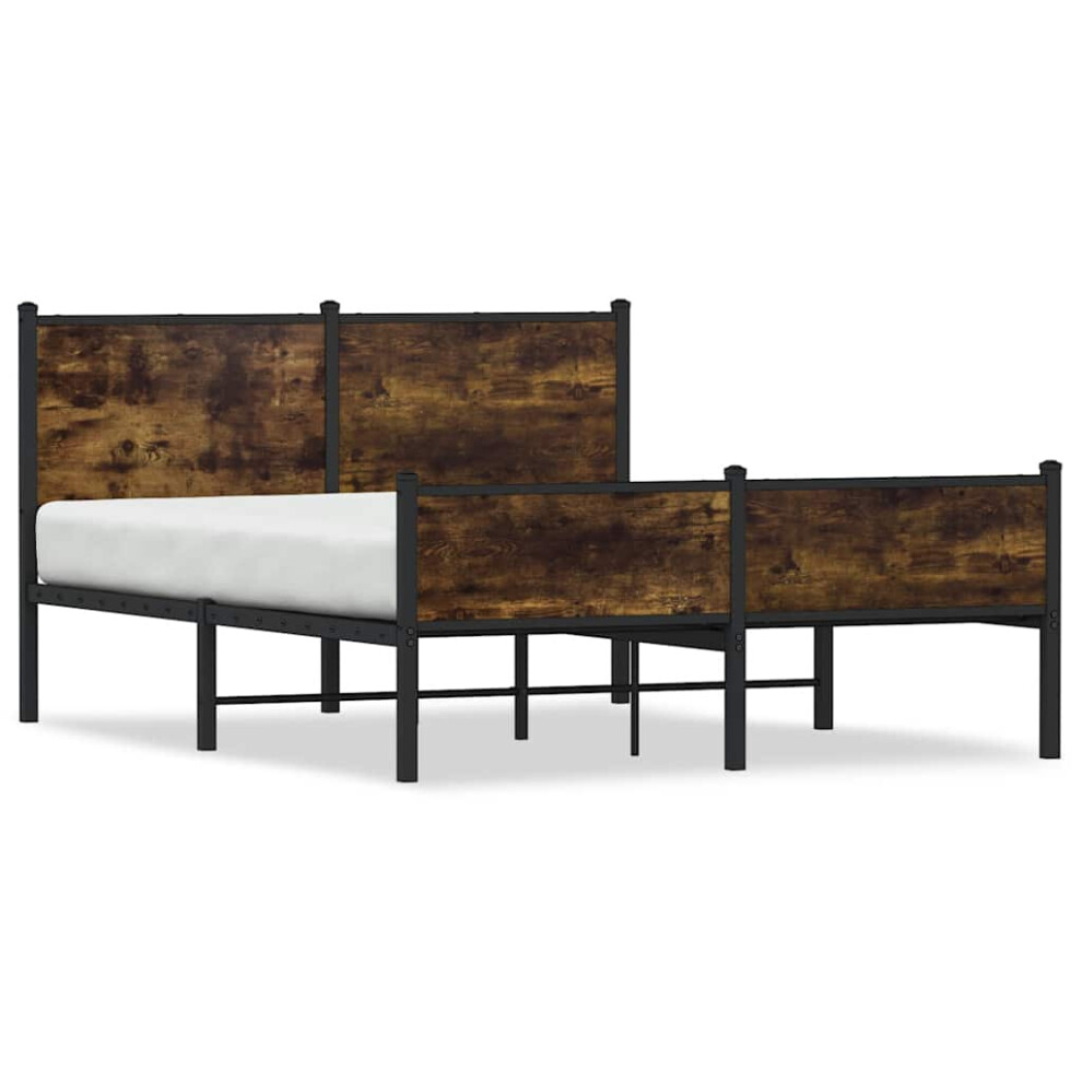 Vidaxl Metal Bed Frame With Headboard And Footboard Smoked Oak 140X200 Cm