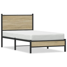 vidaXL Metal Bed Frame with Headboard Bed Sonoma Oak 75x190 cm Small Single