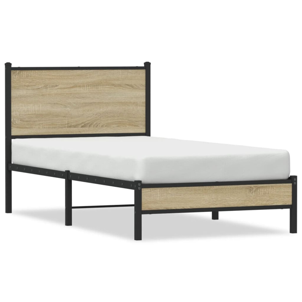Vidaxl Metal Bed Frame With Headboard Bed Sonoma Oak 75X190 Cm Small Single