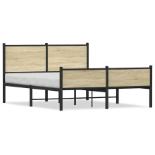 vidaXL Metal Bed Frame with Headboard and Footboard Sonoma Oak 140x190 cm