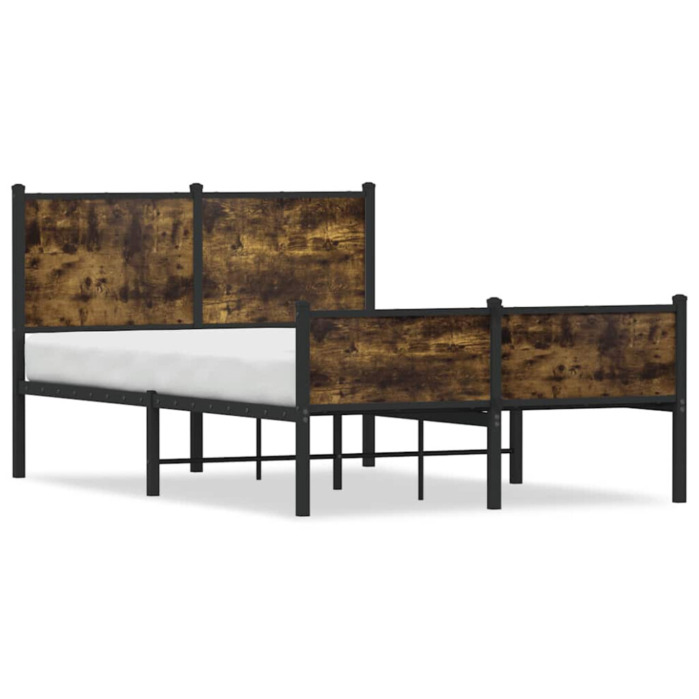 vidaXL Metal Bed Frame with Headboard and Footboard Smoked Oak Small Double