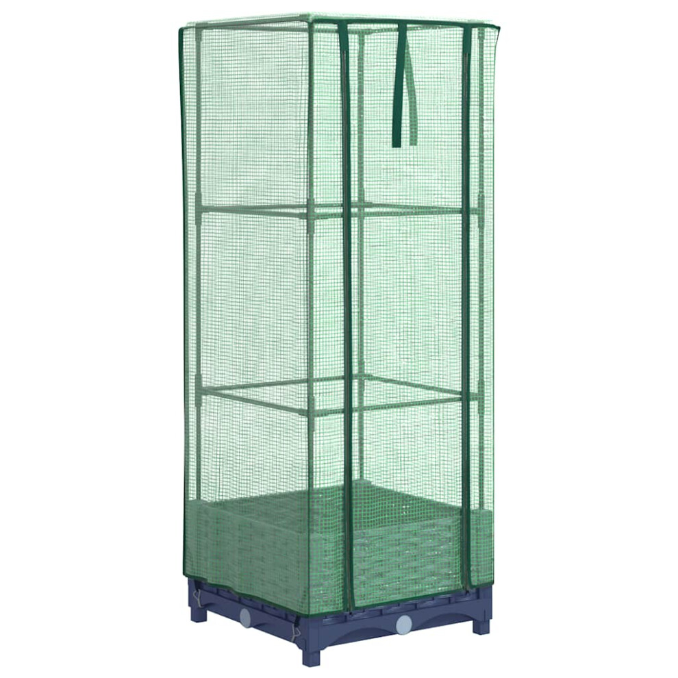Vidaxl (Blue Grey, 40 X 40 X 123 Cm) Raised Bed With Greenhouse Cover Plant Box Garden Planter Rattan Look
