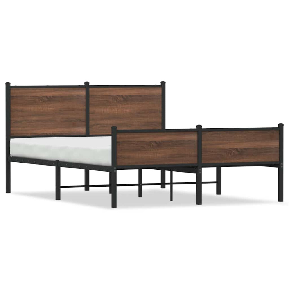 Vidaxl Metal Bed Frame With Headboard And Footboard Bed Brown Oak 137X190 Cm