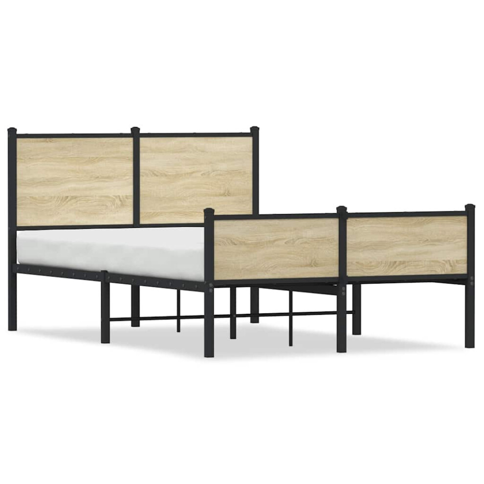 vidaXL Metal Bed Frame with Headboard and Footboard Sonoma Oak Small Double