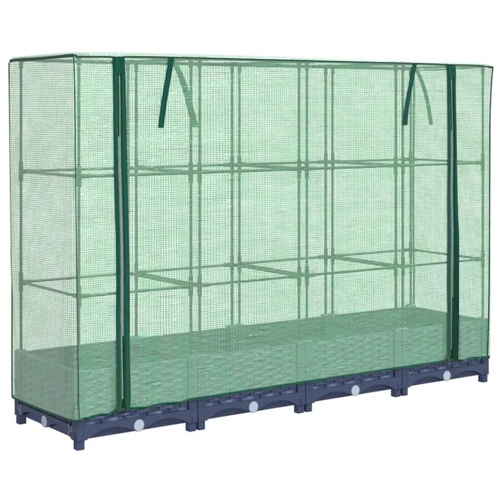 Vidaxl (Blue Grey, 160 X 40 X 123 Cm) Raised Bed With Greenhouse Cover Plant Box Garden Planter Rattan Look