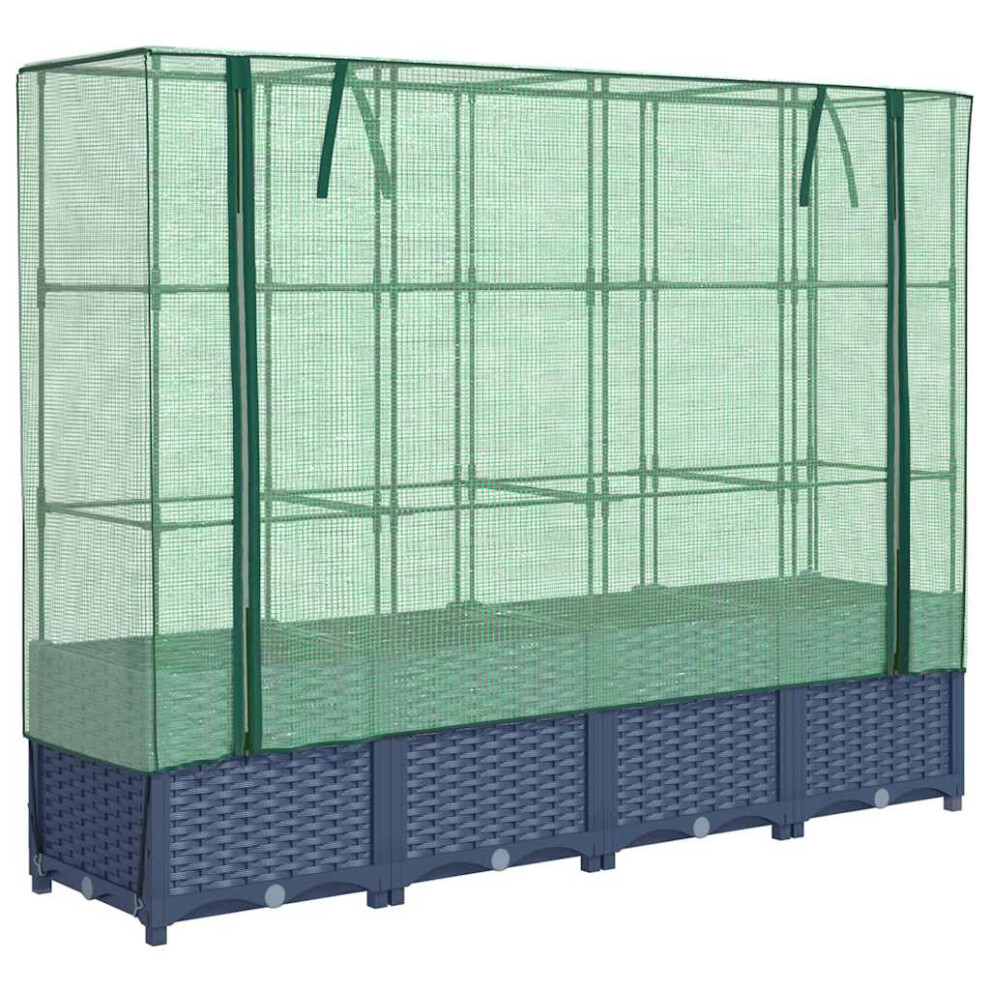 Vidaxl (Blue Grey, 160 X 40 X 138 Cm) Raised Bed With Greenhouse Cover Plant Box Garden Planter Rattan Look