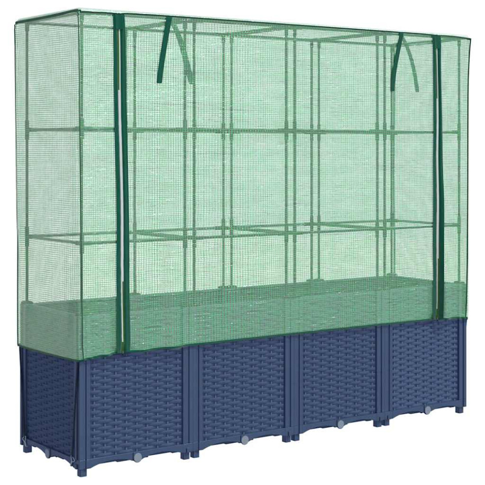 Vidaxl (Blue Grey) Raised Bed With Greenhouse Cover Plant Box Garden Planter Rattan Look