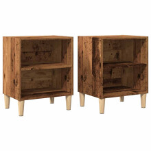(old wood, 2 pcs) vidaXL 1/2x Bed Cabinet with Solid Wood Legs 40x30x50 cm Stand Multi Colors