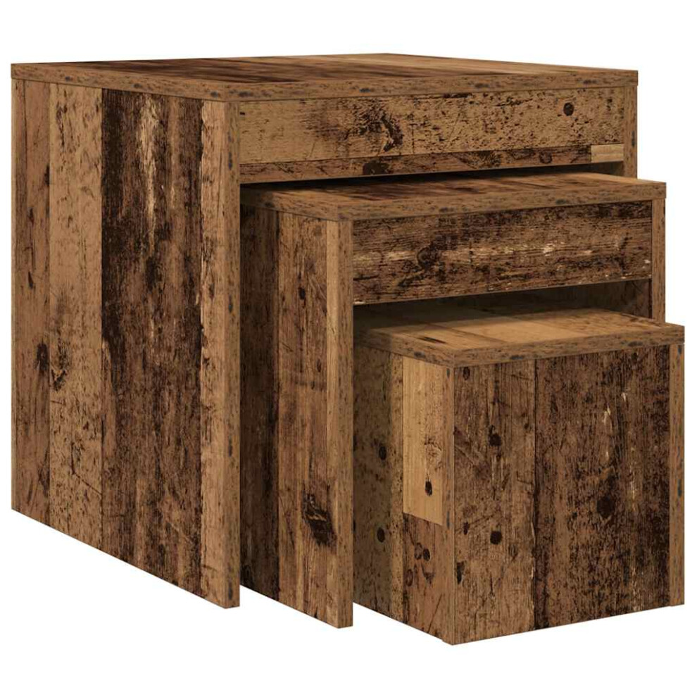 Vidaxl (Old Wood) Nesting Tables Living Room Side Table End Table 3 Pcs Engineered Wood Brown