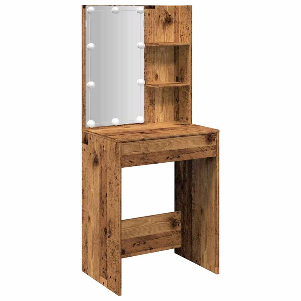 Vidaxl Dressing Table With Led Cosmetic Table Makeup Vanity Desk Old Wood