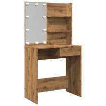 (artisan oak) vidaXL Dressing Table with LED Vanity Table Makeup Vanity Desk Cosmetic Table