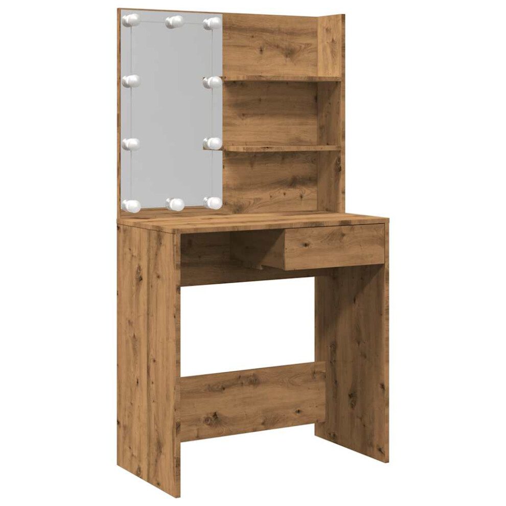 Vidaxl (Artisan Oak) Dressing Table With Led Vanity Table Makeup Vanity Desk Cosmetic Table