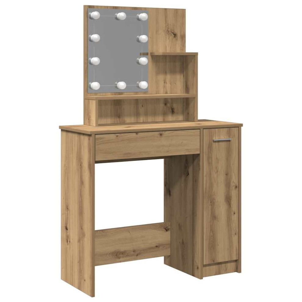 Vidaxl (Artisan Oak) Dressing Table With Led Vanity Table Makeup Vanity Desk Cosmetic Table