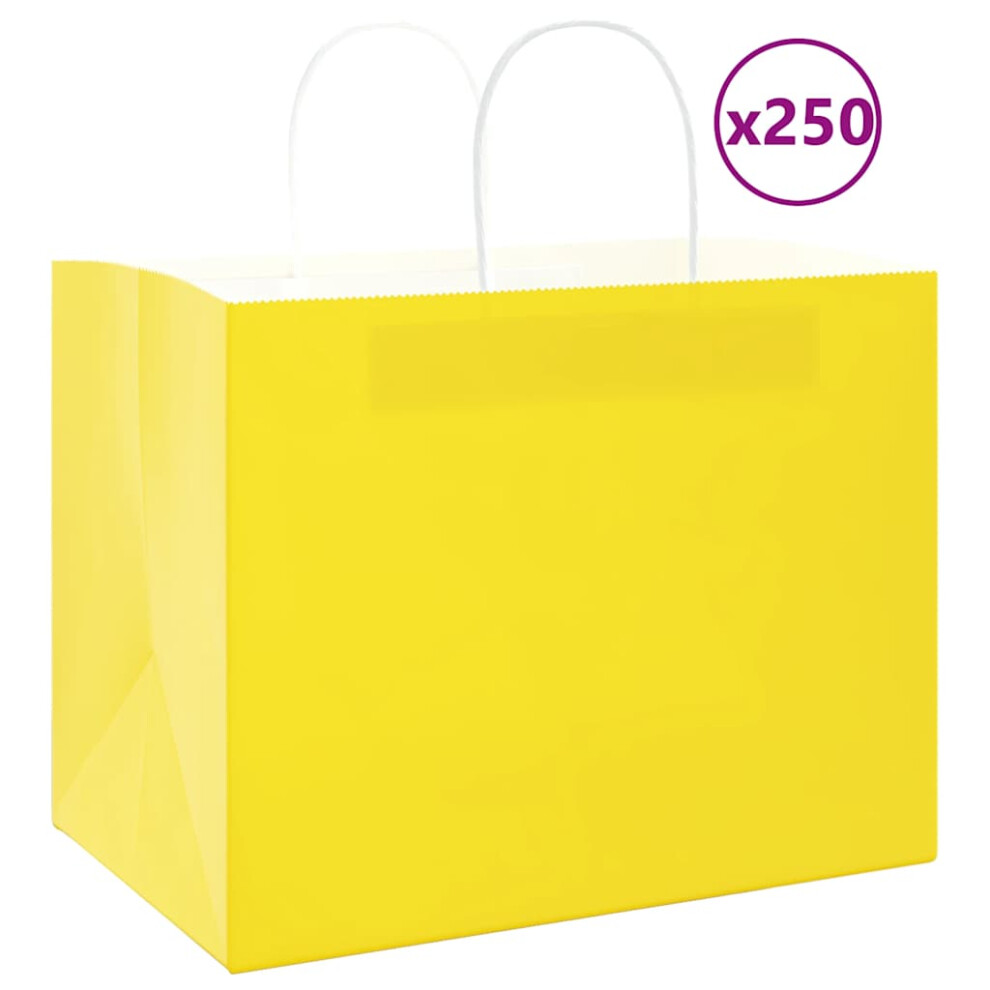Vidaxl (, 32 X 22 X 24 Cm) Paper Bags 250 Pcs With Handles 21X11x36 Cm Paper Grocery Bag Yellow/Brown