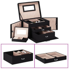 vidaXL Jewellery Box 3-Layer with Mirror Lockable Black 26x18x17.5 cm