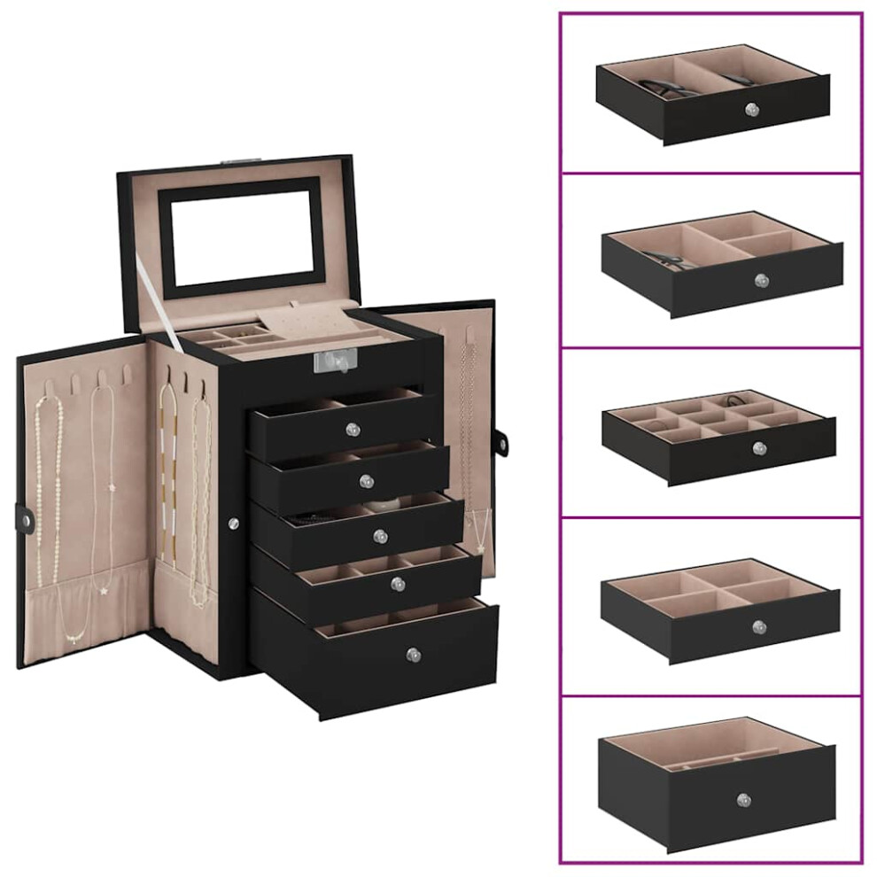 Vidaxl Jewellery Box 6-Layer With Mirror Lockable Black Jewelry Organiser White,Black