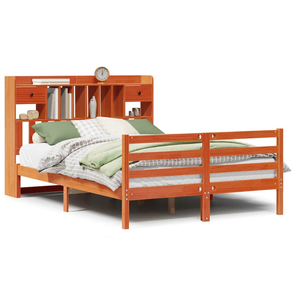 Vidaxl Brown Bookcase Bed Without Mattress Bed Wax 140X200cm Solid Wood Pine