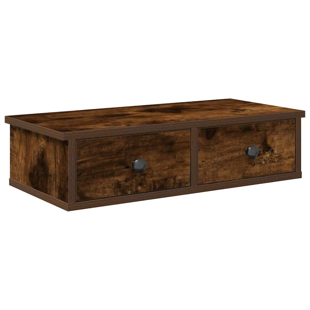 Vidaxl (Smoked Oak, 60 X 25 X 15 Cm) Wall Shelf With Drawers White 60X25x15 Cm Engineered Wood