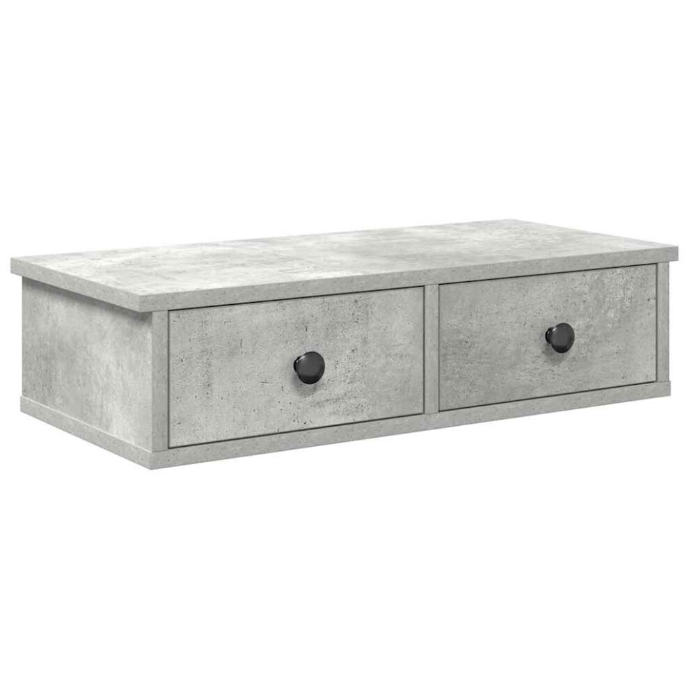 Vidaxl White,Grey (Concrete Grey, 60 X 25 X 15 Cm) Wall Shelf With Drawers White 60X25x15 Cm Engineered Wood