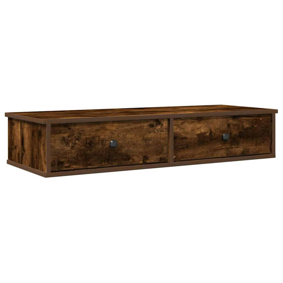 Vidaxl (Smoked Oak, 100 X 34 X 19 Cm) Wall Shelf With Drawers White 60X25x15 Cm Engineered Wood