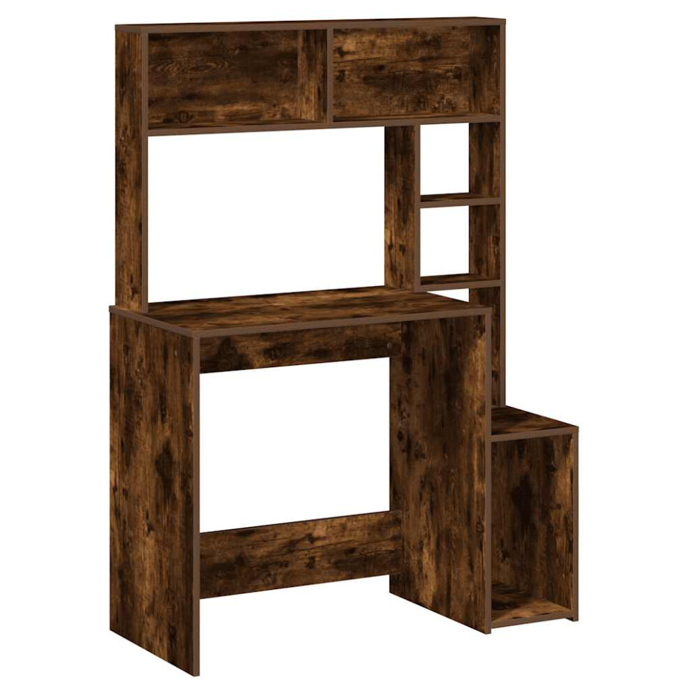 Vidaxl (Smoked Oak) Desk With Shelves Writing Compter Table Study Desk Engineered Wood