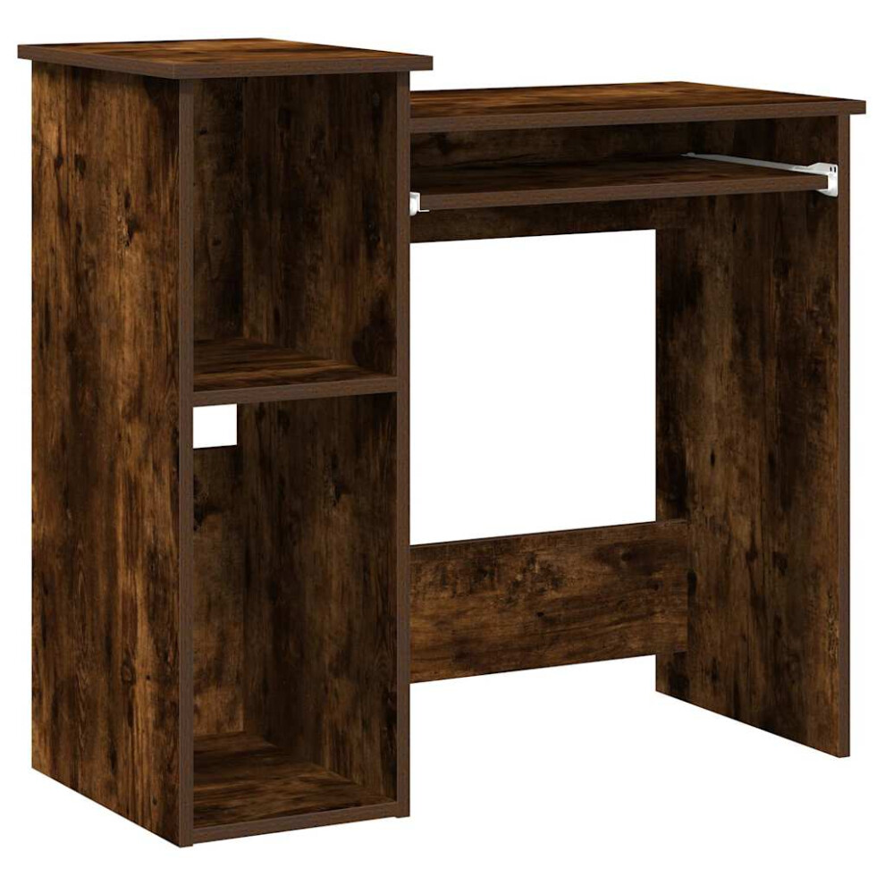 Vidaxl (Smoked Oak) Desk With Shelves White 84X40x78 Cm Engineered Wood Office Desk