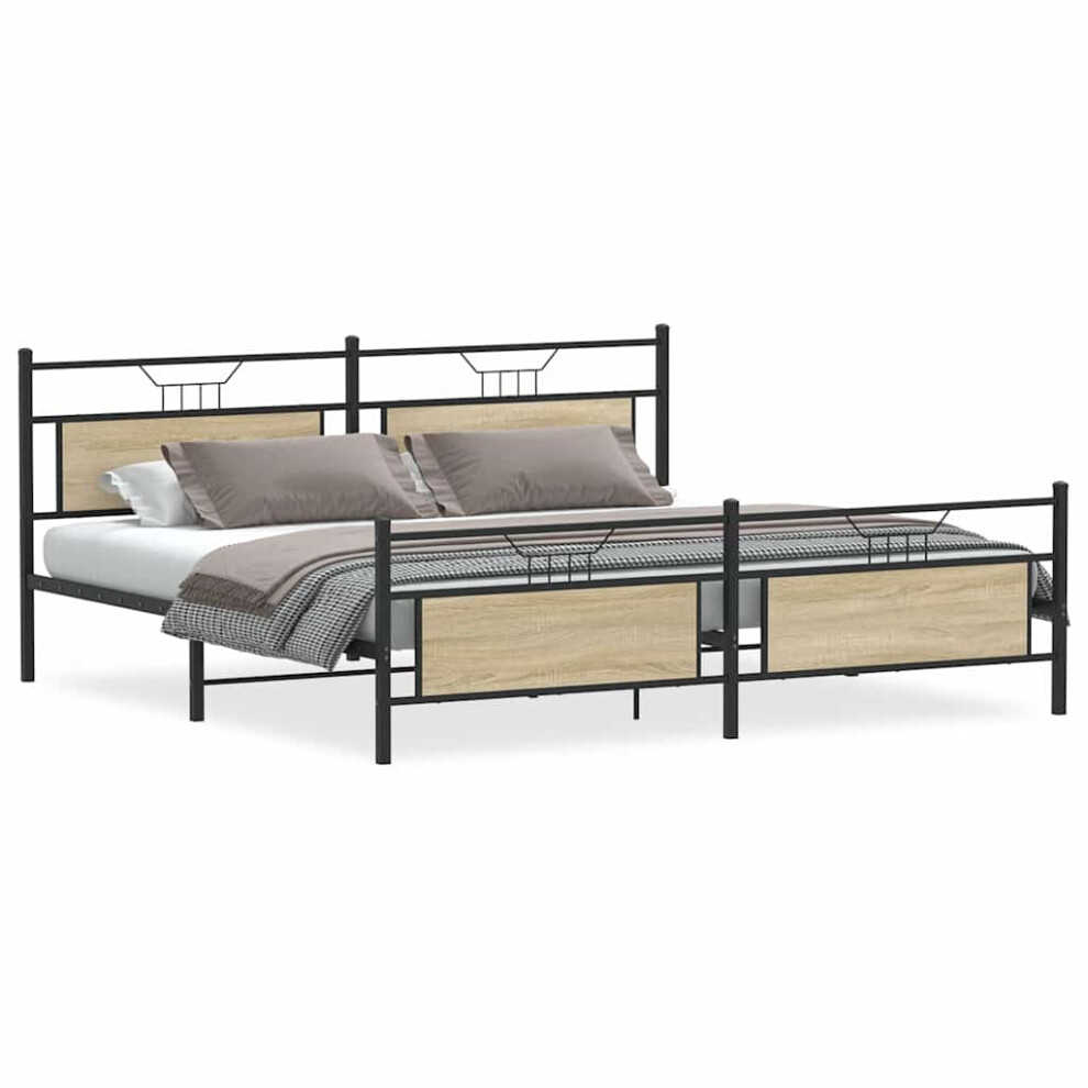 Vidaxl (Sonoma Oak, 200 X 200 Cm) Metal Bed Frame Without Mattress Double Bed
