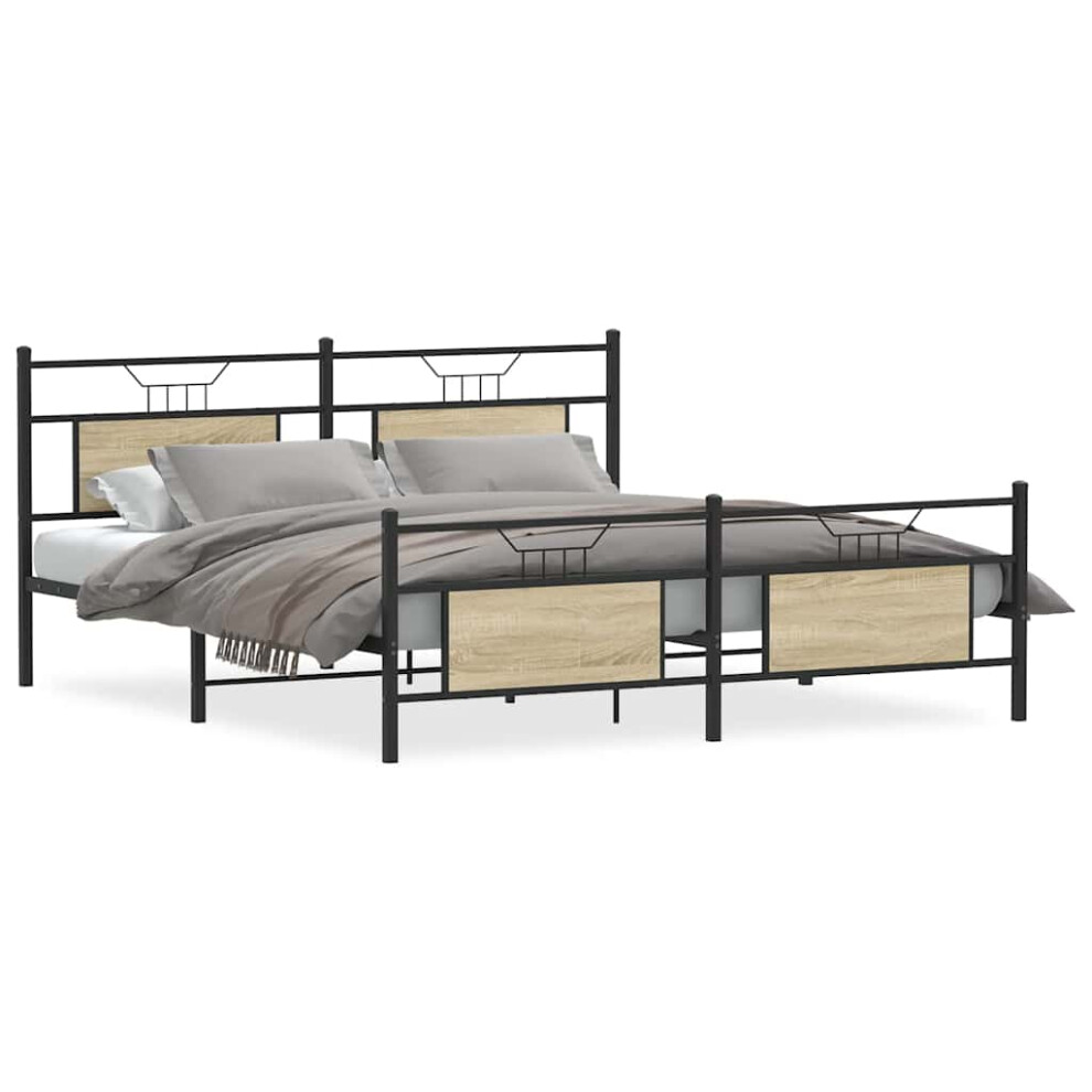 Vidaxl (Sonoma Oak, 183 X 213 Cm) Metal Bed Frame Without Mattress Double Bed