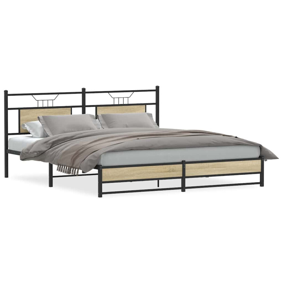 Vidaxl (Sonoma Oak, 183 X 203 Cm) Metal Bed Frame Without Mattress Double Bed