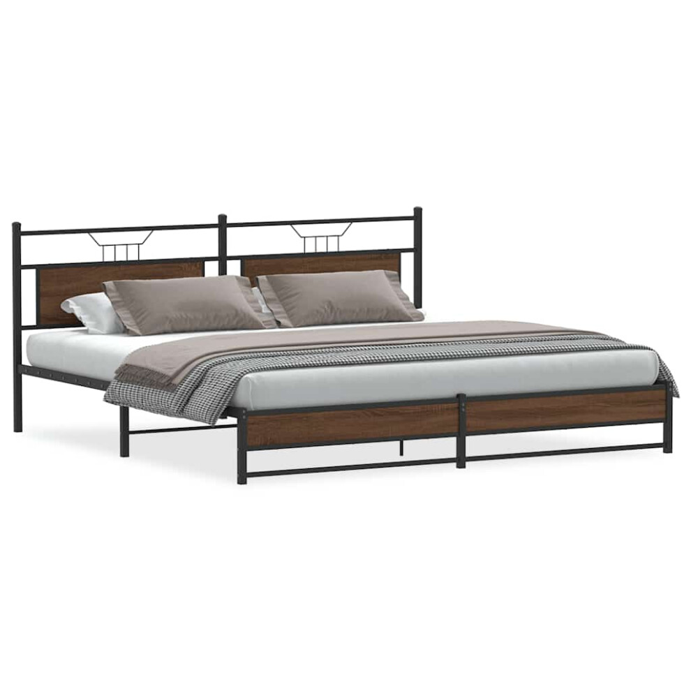 Vidaxl Metal Bed Frame Without Mattress Brown Oak 193X203 Cm Double Bed