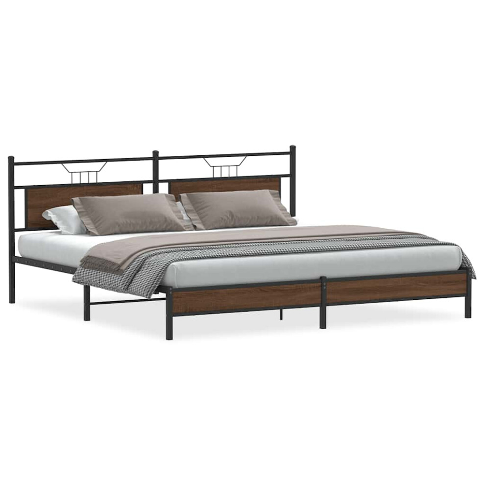 Vidaxl (Brown Oak, 193 X 203 Cm) Metal Bed Frame Without Mattress Double Bed