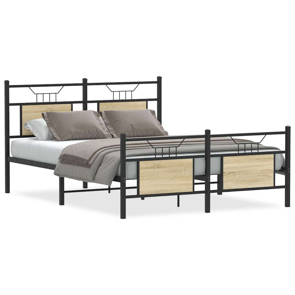 Vidaxl (Sonoma Oak, 140 X 200 Cm) Bed Frame Without Mattress Smoked Oak 90X190 Cm Single Engineered Wood