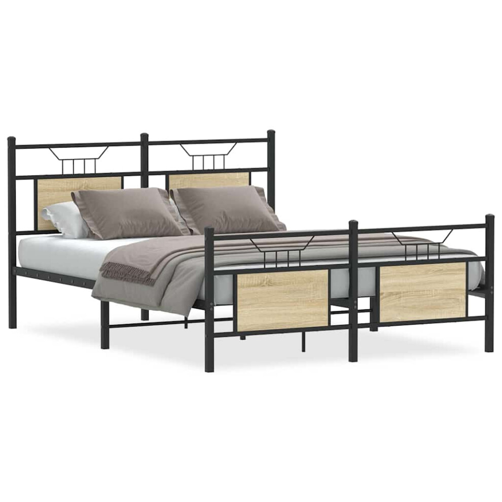 Vidaxl (Sonoma Oak, 140 X 190 Cm) Bed Frame Without Mattress Smoked Oak 90X190 Cm Single Engineered Wood