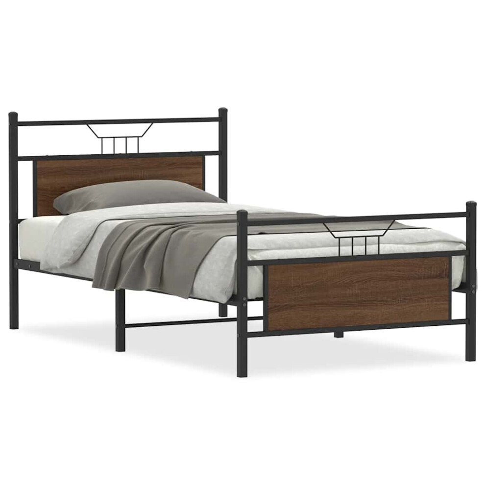 Vidaxl (Brown Oak, 107 X 203 Cm) Metal Bed Frame Without Mattress Double Bed