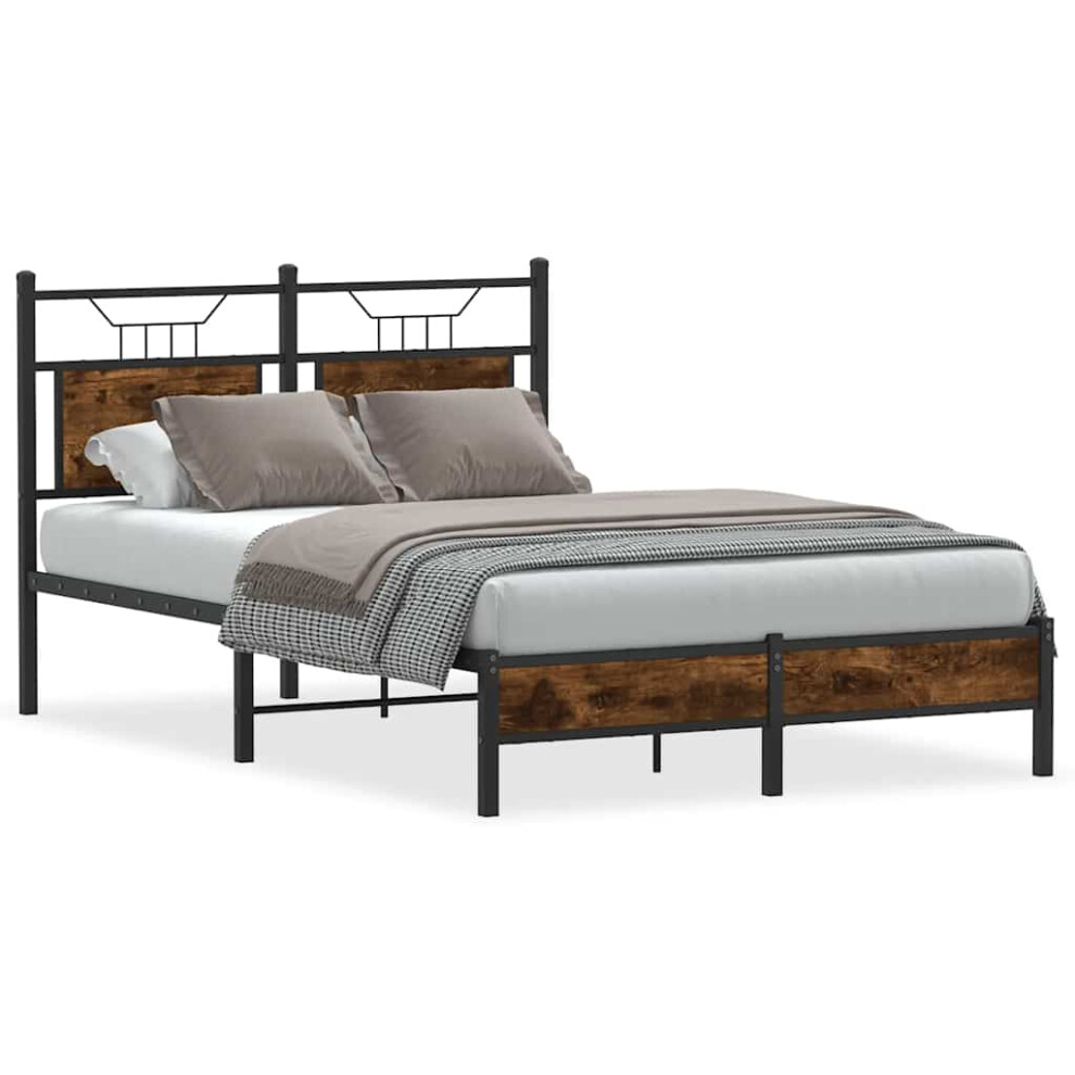 Vidaxl (Smoked Oak, 120 X 200 Cm) Bed Frame Without Mattress Smoked Oak 90X190 Cm Single Engineered Wood