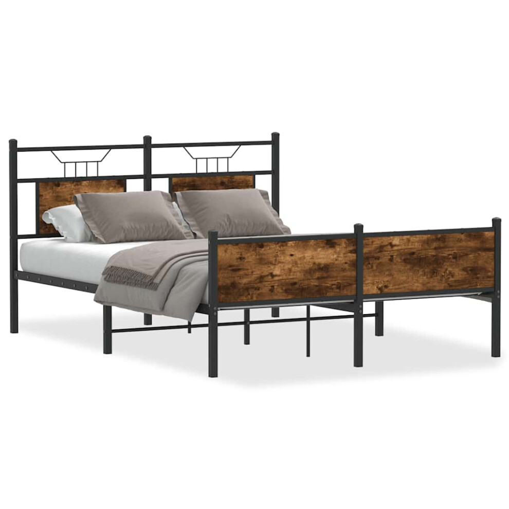 Vidaxl (Smoked Oak, 140 X 200 Cm) Metal Bed Frame Without Mattress Double Bed