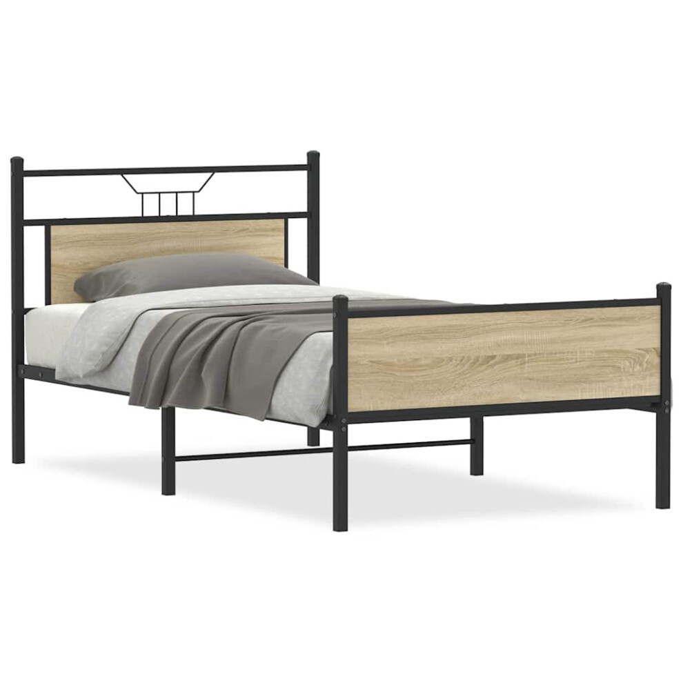 Vidaxl (Sonoma Oak, 107 X 203 Cm) Bed Frame Without Mattress Smoked Oak 90X190 Cm Single Engineered Wood