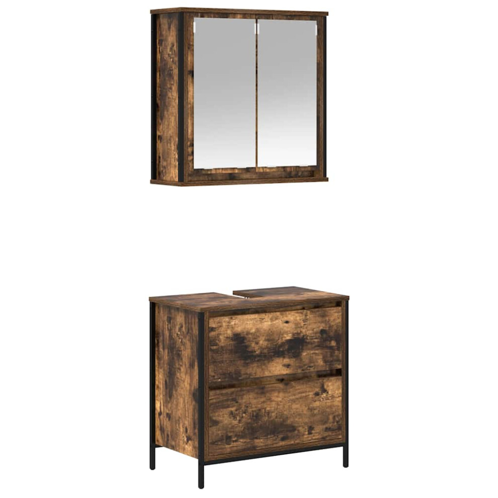 (smoked oak) vidaXL 2 Piece Bathroom Furniture Set Black Oak Engineered Wood