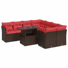 vidaXL 9-tlg. Garten-Sofagarnitur mit Kissen Braun Poly Rattan Akazie