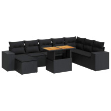 vidaXL 9-tlg. Garten-Sofagarnitur mit Kissen Schwarz Poly Rattan