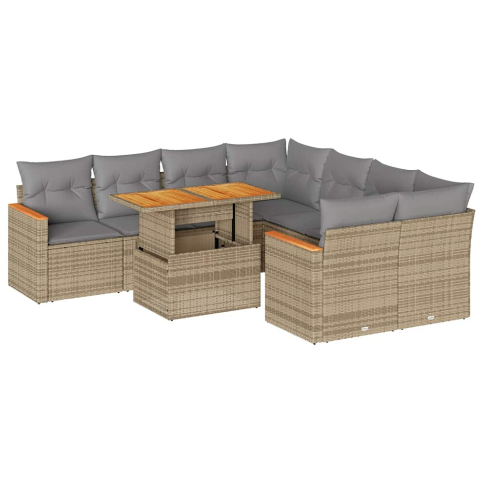 (beige and grey) vidaXL 9 Piece Garden Sofa Set with Cushions Grey Poly Rattan Acacia-image-OPC-PFZBCXW-NEW
