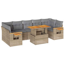 vidaXL 8-tlg. Garten-Sofagarnitur mit Kissen Beige Poly Rattan Akazie