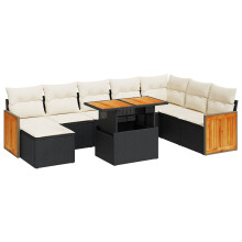 vidaXL 9-tlg. Garten-Sofagarnitur mit Kissen Schwarz Poly Rattan